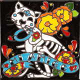 Gato - Catrina series - ceramic tile from Mexico 1pc