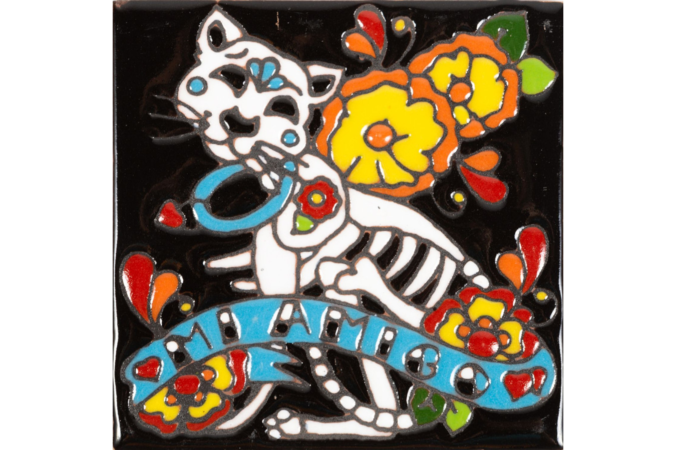 Gato - Catrina series - ceramic tile from Mexico 1pc
