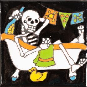 Baño - Catrina series - Mexican tile painted by hand 1pc