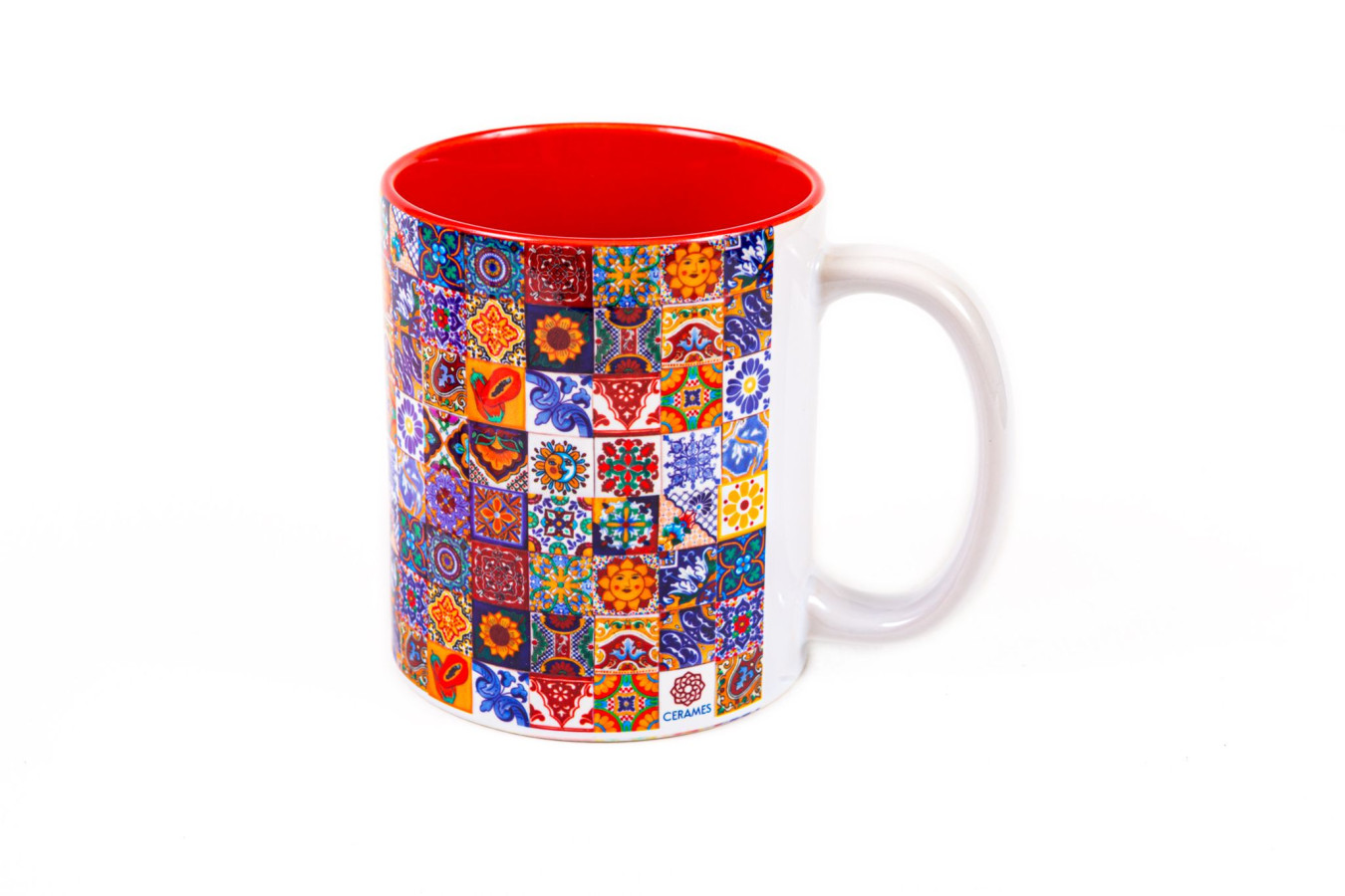 Ceramic mug with Mexican tile pattern