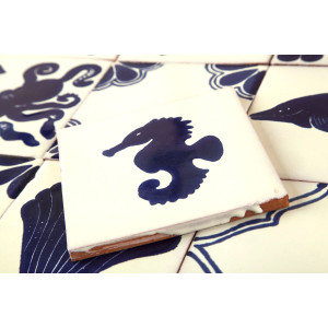 Mariscos - set of tiles in dominant cobalt color - 30 pieces