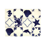 Mariscos - set of tiles in dominant cobalt color - 30 pieces
