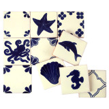 Mariscos - set of tiles in dominant cobalt color - 30 pieces