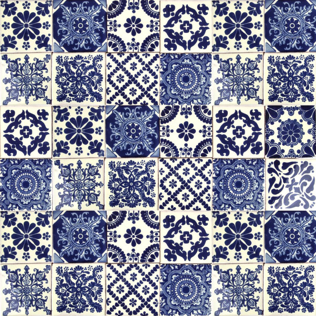 Azul Luz - patchwork of Talavera maxican tiles - 30 pieces
