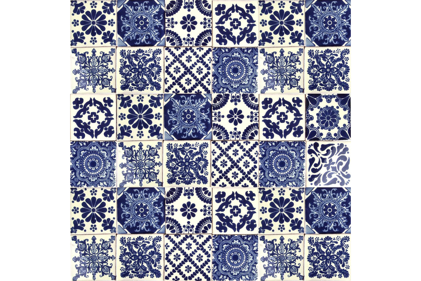 Azul Luz - patchwork of Talavera maxican tiles - 30 pieces