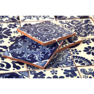 Azul Luz - patchwork of Talavera maxican tiles - 30 pieces