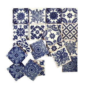 Azul Luz - patchwork of Talavera maxican tiles - 30 pieces