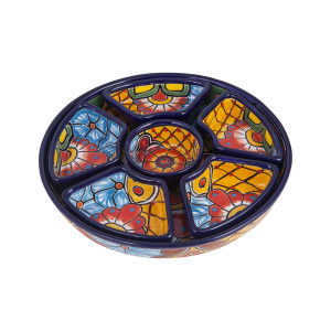Redondo - Ceramic platter Talavera for snacks - 7 parts