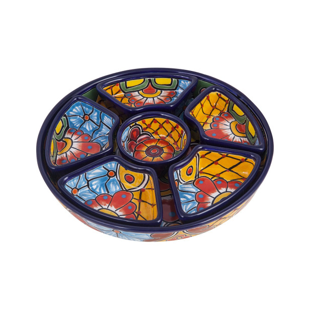 Redondo - Ceramic platter Talavera for snacks - 7 parts