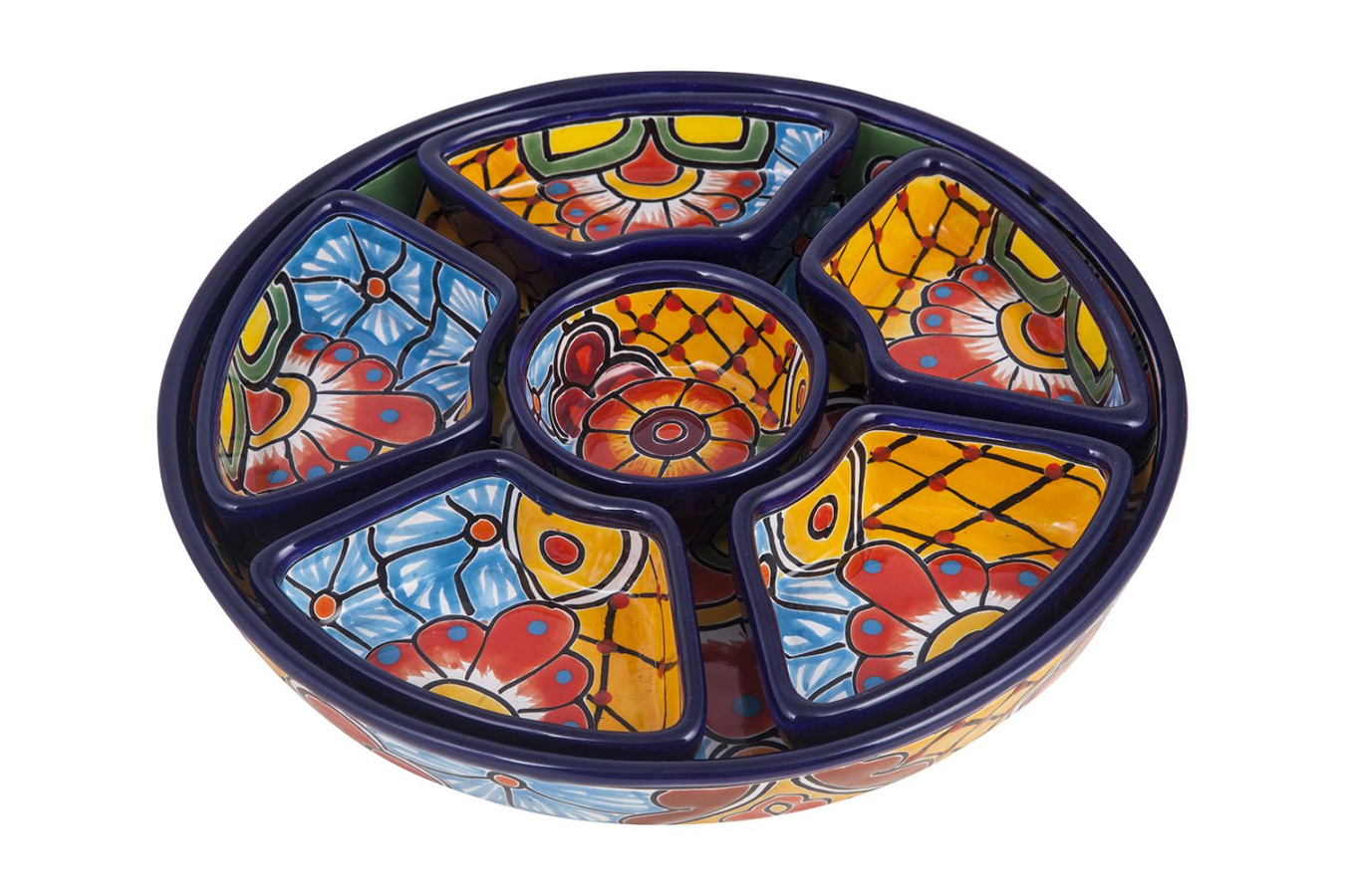 Redondo - Ceramic platter Talavera for snacks - 7 parts