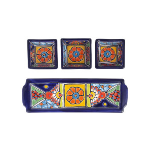 Cuadros - Talavera ceramic snack platter - 4 parts