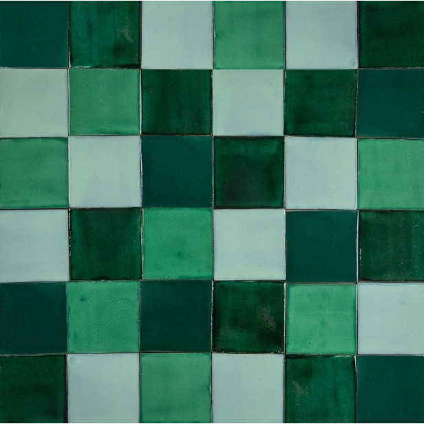 Verna - Green patchwork of single color tiles - 30 pcs