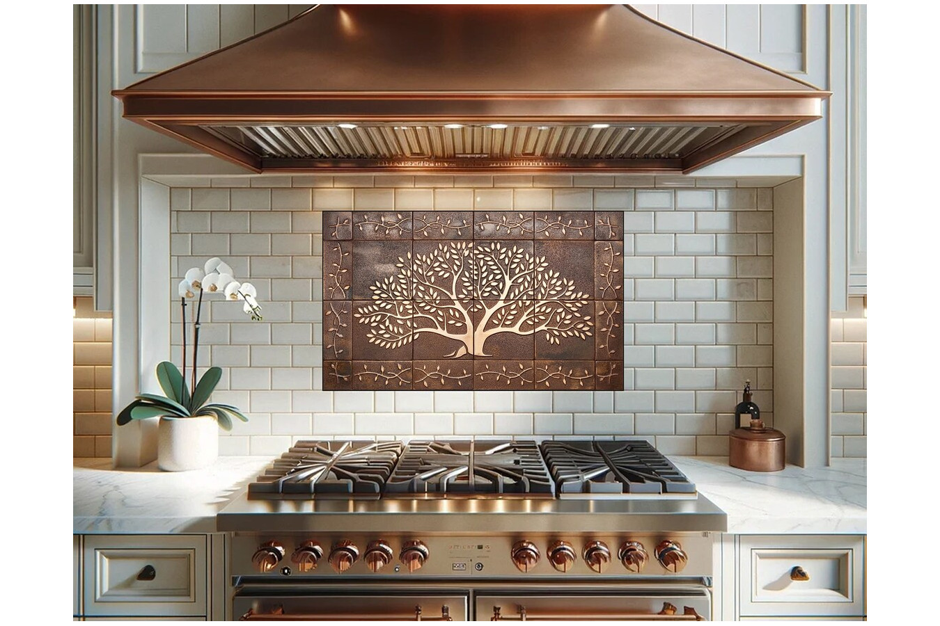 Copper wall tiles - copper tree of life with ornament