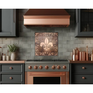 Copper wall tiles with Fleur de lis pattern