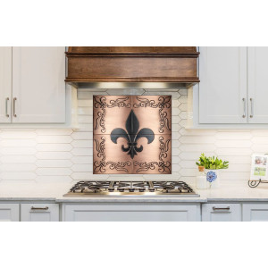Copper wall tiles with Fleur de lis pattern