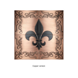 Copper wall tiles with Fleur de lis pattern
